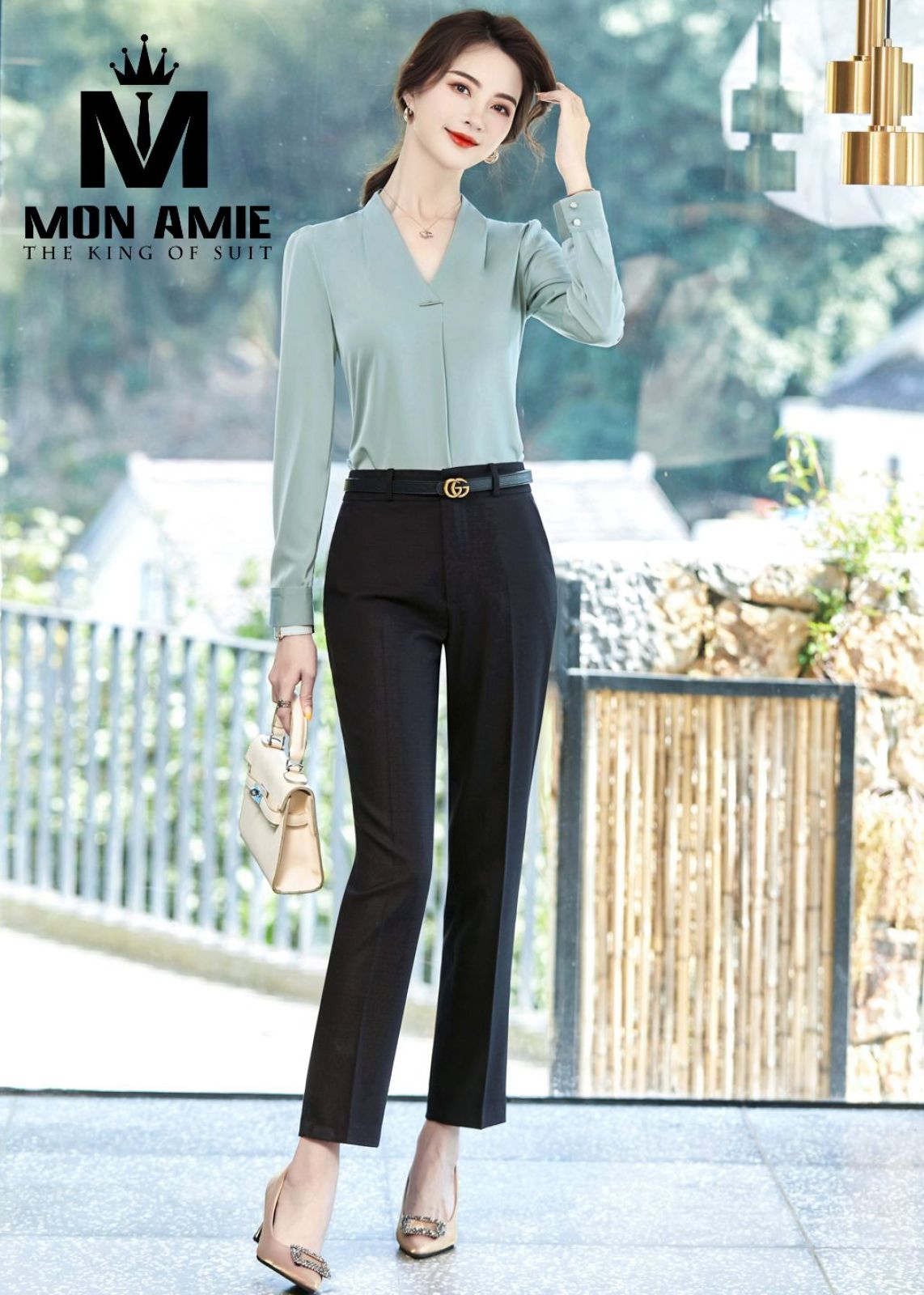 Mint Silk V Neck Shirt 